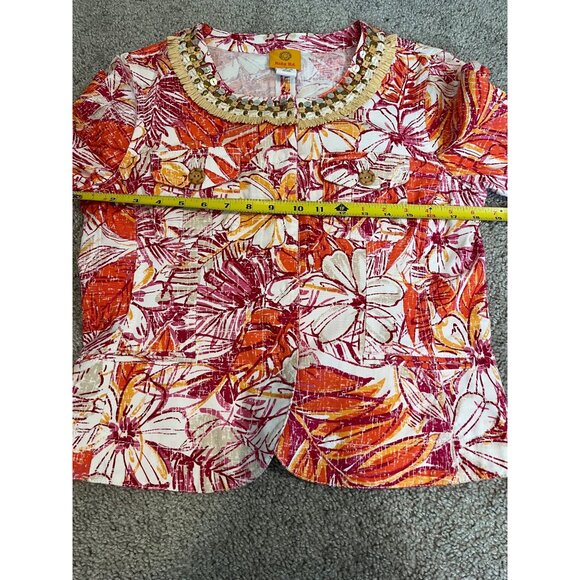 Ruby Rd Floral Beaded Jacket Womens M Multicolor Tropical Print Cotton Blend - Picture 4 of 10